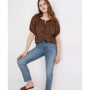 Madewell Balloon-Sleeve Button-Up Top in Painted Leopard